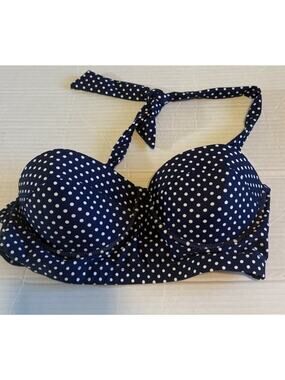 NWT Unique And Classic Large Blue White Polka Dot Halter Bikini Top